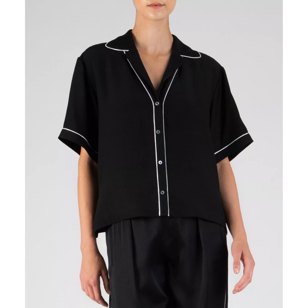 ATM WOMEN NWT HAMMERED SILK S/S CROPPED BLACK BLOUSE. SIZE S - Picture 4 of 14